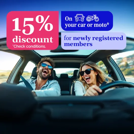 15% discount on your car or moto for newly registered members